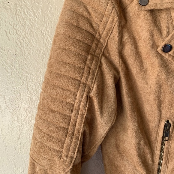 NANA MACS Brown Faux Suede Zip Up Mac Snap Boho Biker Moto Jacket Size S - Picture 3 of 4